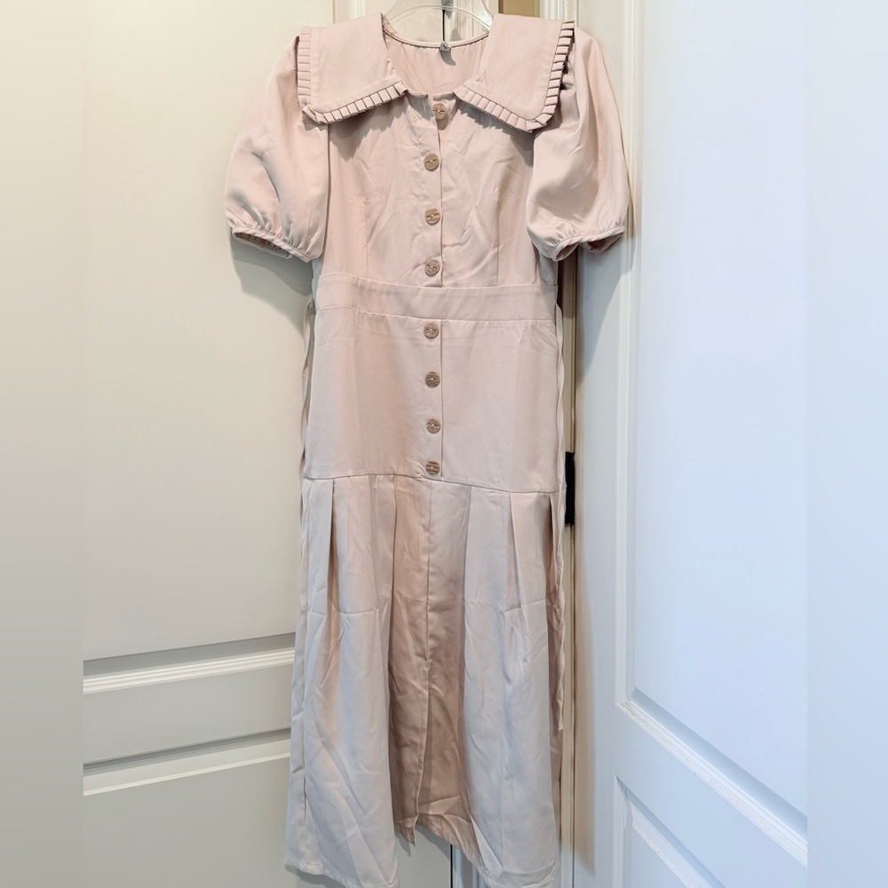Button-Front Maxi Dress with Puff Sleeves
